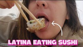 Latina eating sushi (chewing fetish)