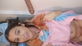 Sissy Trans Maid deepthroats cock while locked