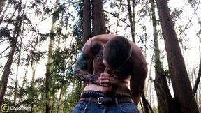 Big-dicked hunk Jake Hart jerking off in the woods