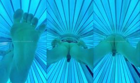 Giant feet POV wrecked by tanning bed studs wet ass tease