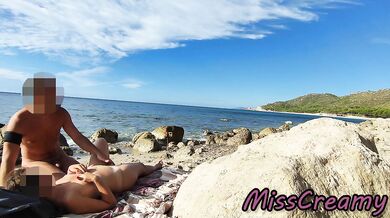 Strangers caught my wife touching and FUCKING my BIG COCK on a public nude beach - Real amateur french - MissCreamy