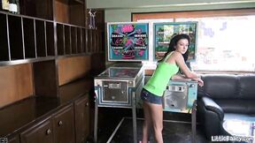 Little Bailey Masturbate in Arcade using Dildo
