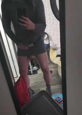 Trans girl big dick touching herseft in the mirror