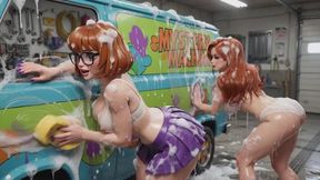 Enjoy a Sensual Soapy Nude Car Wash Cleaning the Classic Mystery Machine Van Thoroughly