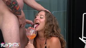 Amateur slut humiliated by man's piss and anal savagery