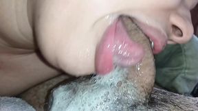 POV of a bitch with her naughty face licking my dick completely