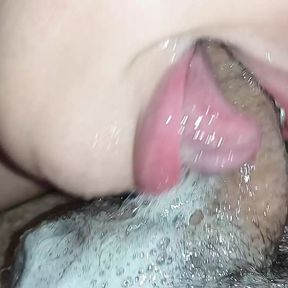 POV of a bitch with her naughty face licking my dick completely