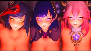 Raiden Shogun x Yae Miko x Sara Sex Night - Genshin Impact