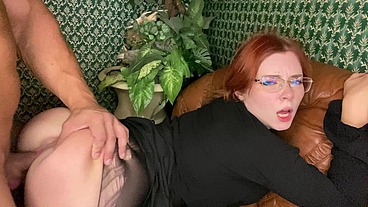 Horny Teacher Deepthroat Student Dick, Rough Fuck and Gets Cum on Glasses