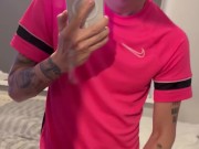 Playing with my big dick and cumming all over my mirror