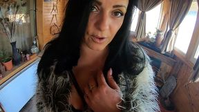 tight green leather pants cameltoe – blowjob & doggy with cum on my fur coat & downjacket