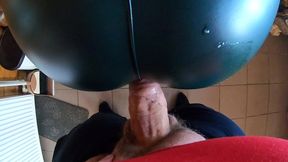 tight green leather pants cameltoe – blowjob & doggy with cum on my fur coat & downjacket