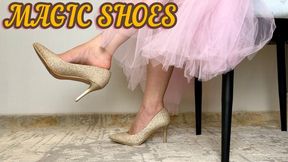 Shiny Golden Shoes Play - Worship the Fairy Magical High Heels, Dangling Foot, Small Feet