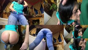 Sorry About My Boss – Shiny Jeans Cameltoe, Deep Blowjob and Wet Squirt Apology
