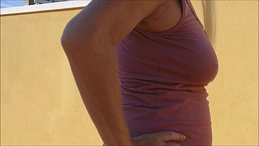 exercising & finger fucking outside with shorts pulled down tasting my sweaty pussy