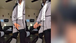 Watch this insatiable daddy stroke his enormous manhood while wearing a suit