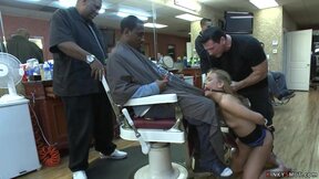 Bound sub anal fucked at barbershop