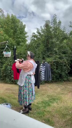 In vintage maid outfit for a day