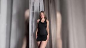 ”#littleblackdress #longhair #blonde”