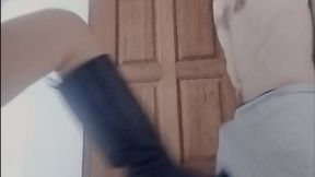 Kicking Ari's Nuts in Black Leather Boots