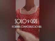 Innocent girl in a red dress public masturbation in a dressing room store