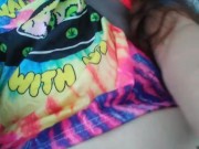 Public Masturbation Car Play! Hairy Hippie Slut Gym Pants Tie Dye Flashes PinkMoonLust on ONLYFANS!