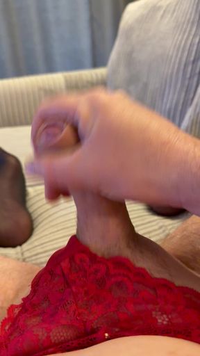 Wanking and cumming in knickers and stockings