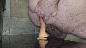HardCrystal the chubby white male tries and rides his dildo