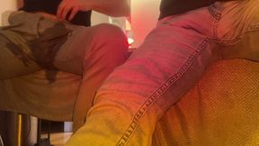 2 amateur flatmates wetting their pants on cam for a follower