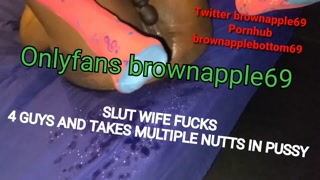 Ebony Queen of Spades (Hotwife) Sqirts and takes a Crew of 4 BBC'S and multiple Creampies
