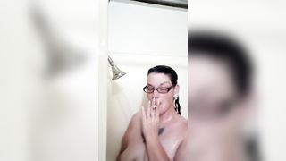 Saggy Tit BBW Smoking Cooling off into the Shower