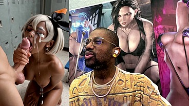 Ebony Pokemon Trainer Jerking Off A Cock Until Her Face Gets Cum Covered, AI Generated