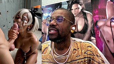 Ebony Pokemon Trainer Jerking Off A Cock Until Her Face Gets Cum Covered, AI Generated