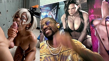 Ebony Pokemon Trainer Jerking Off A Cock Until Her Face Gets Cum Covered, AI Generated