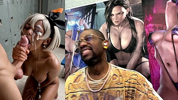Ebony Pokemon Trainer Jerking Off A Cock Until Her Face Gets Cum Covered, AI Generated