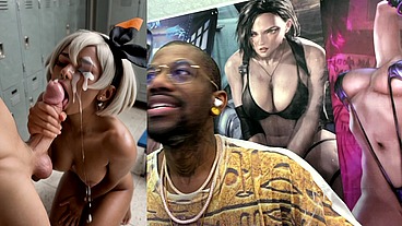 Ebony Pokemon Trainer Jerking Off A Cock Until Her Face Gets Cum Covered, AI Generated