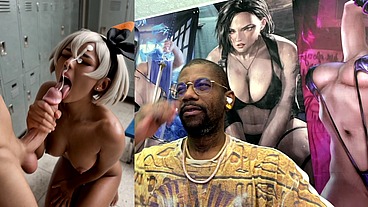 Ebony Pokemon Trainer Jerking Off A Cock Until Her Face Gets Cum Covered, AI Generated