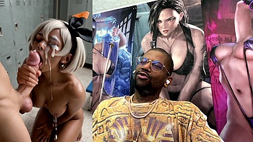 Ebony Pokemon Trainer Jerking Off A Cock Until Her Face Gets Cum Covered, AI Generated