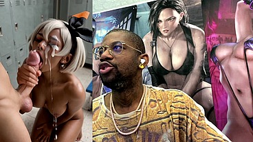 Ebony Pokemon Trainer Jerking Off A Cock Until Her Face Gets Cum Covered, AI Generated