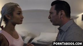 Reluctant blonde teen Avery Black gets turned on by older man's cock
