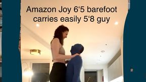 6‘5 (196cm) Amazon Joy meets a cute little 5‘8 (173cm) guy and carries him like it was nothing - even with her highest high heels