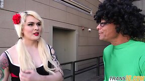 Tattooed tranny swallows thick jizz