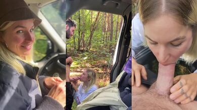 Squirting in the forest her mouth stuffed full of cum while driving