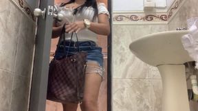 Short Skirt in Public Toilet(sexy Latina)