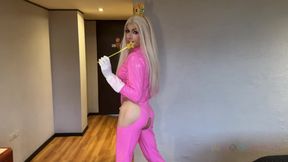Tranny Princess Peach Solo Latex Masturbation