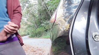 johnholmesjunior does a super real risky solo show on side of busy road with huge cum load