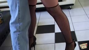 Blonde in stockings and heels whispers naughty&#x1F608; things while being penetrated