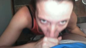 On her knees skeez  Sneaky blowjob and Cums in her throat  Giving head to Fred!