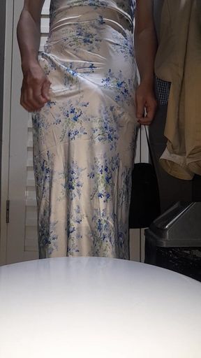 Crossdressing Cum Wearing Satin Halter Neck Dress