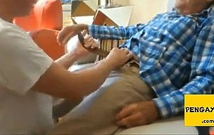 Grandpa enjoy blowjob by young man